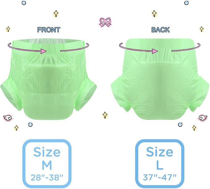 CutiePlusU Disposable Diaper 10 Pieces Protective Underwear Absorbent Briefs Dry Surface- Green (Large 37"-47")