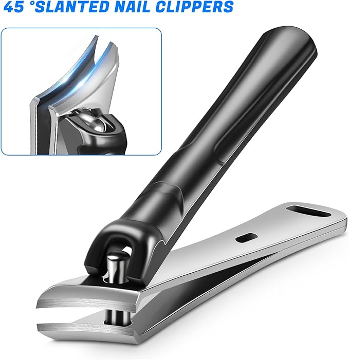 Toenail Clippers for Thick Nails, 6 Pcs Professional Wide Jaw Opening Nail Clipper Set for Seniors, Sharp Stainless Steel Fingernail Cutters with Slanted Edge & Travel Case, Podiatrist Tool Kit