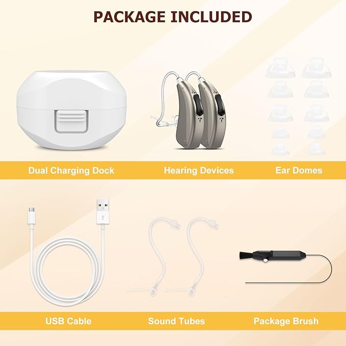 Rechargeable Hearing Aids for Seniors Severe Hearing Loss Earrck Hearing Amplifier with Noise Cancelling BTE Hearing Aid with Volume Control Dual Micphone (Silver)