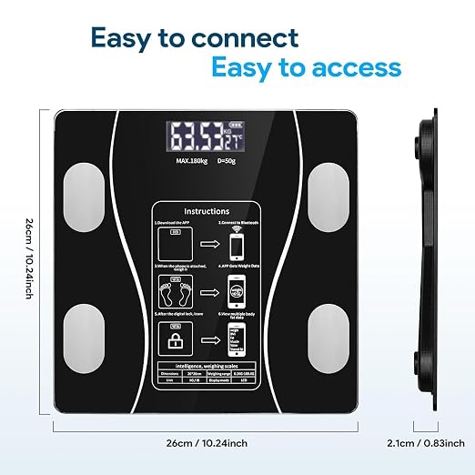 Intelligent Body Fat Scale, a Simple and Practical Digital Scale That can be Connected to a Mobile Digital Bathroom Scale to Display BMI, Body Fat, Muscle Mass, and Durable Weight Scale (Black)