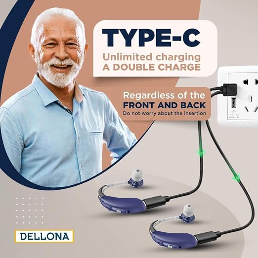 DELLONA High-Performance Hearing Aids for Seniors, OTC Rechargeable Hearing Aid for People with Severe Hearing Loss with Intelligent Noise Reduction (Pair), 4 Modes - Comfortable Hearing Aid devices for elderly, Over The Counter Hearing Aids (Blue - C)