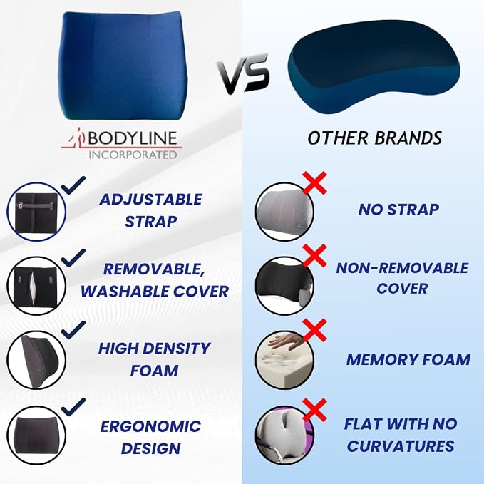 Orthopedic Back Cushion - Chiropractor-Designed Lumbar Support Pillow for Office Chair, Car, Home - High Resilience Foam, Ergonomic Design - Relieves Back Pain, Improves Posture - Blue