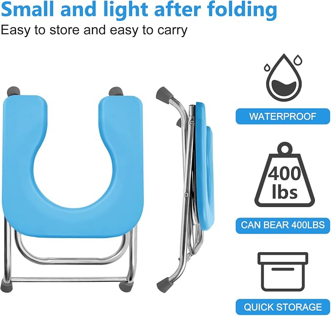 BLIKA U Shaped Portable Toilet for Camping, 400LBS XL Stainless Steel Truck Toilet, Folding Portable Potty for Adults, RoadTrip, Travel, Car
