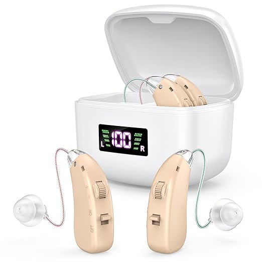 Hearing Aid for the Elderly-Easy to Operate-One Touch Adjustment-Built-in Noise Reduction-Rechargeable Hearing Aids (Skin color)