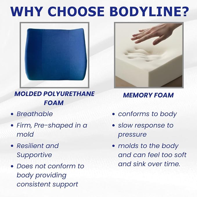 Orthopedic Back Cushion - Chiropractor-Designed Lumbar Support Pillow for Office Chair, Car, Home - High Resilience Foam, Ergonomic Design - Relieves Back Pain, Improves Posture - Blue