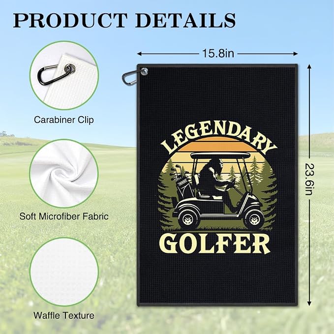 Golfer Golf Towel, Funny Sasquatch Golf Bag Towel with Clip, Retro Golfing Accessories for Men Women, Halloween Birthday Retirement Gifts for Golfer Sports Fan, Golfing Gifts for Grandpa Dad