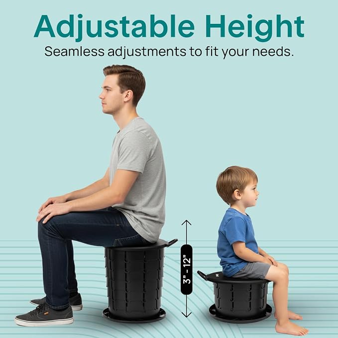 SereneLife Foldable Toilet Seat for Camping, Adjustable Height Portable Travel Potty with Lid, Carry Bag, Non-Slip Base, 331 lbs Capacity + 3-Pack Flushable Wipes, for Car, Hiking, Outdoor Use, Black