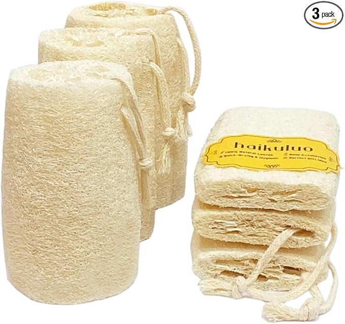 Natural Loofah Exfoliating Body Scrubber,3 Pack | Bath Sponge with Hanging Loop,Shower Loofah Sponge Body Scrubber for Women and Men,Biodegradable Spa Gift