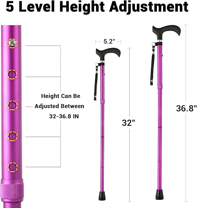 Walking Cane - Collapsible Adjustable Folding Canes for Men & Women, Walking Stick with for Seniors & Adults
