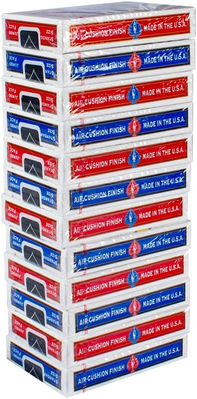 Bicycle Jumbo Index Playing Cards 12 Pack Large Print Poker Size | Air Cushion Finish, Red and blue backs, Made in USA, Easy-to-read suits and numbers for all ages