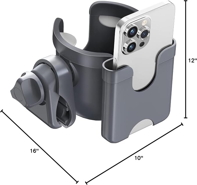 Walker Cup Holder with Phone Holder, Stroller Wheelchair Bike Accessories | Universal Cup Holder Attachment for Rollator Mobility Scooter, Elderly Seniors Gifts, Accessories for Doona, Uppababy, Nuna