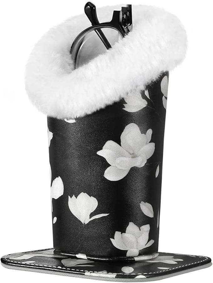 MoKo Eyeglasses Holder, Modern Velvet Plush Lined PU Leather Household Magnetic Holder Protective