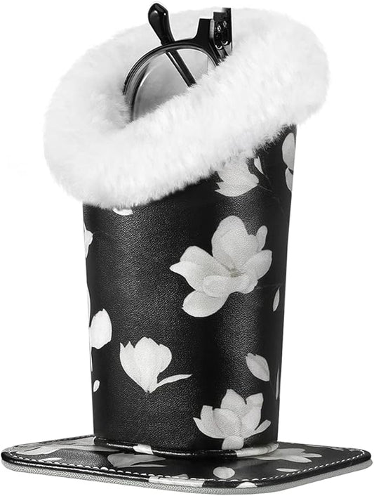 MoKo Eyeglasses Holder, Modern Velvet Plush Lined PU Leather Household Magnetic Holder Protective
