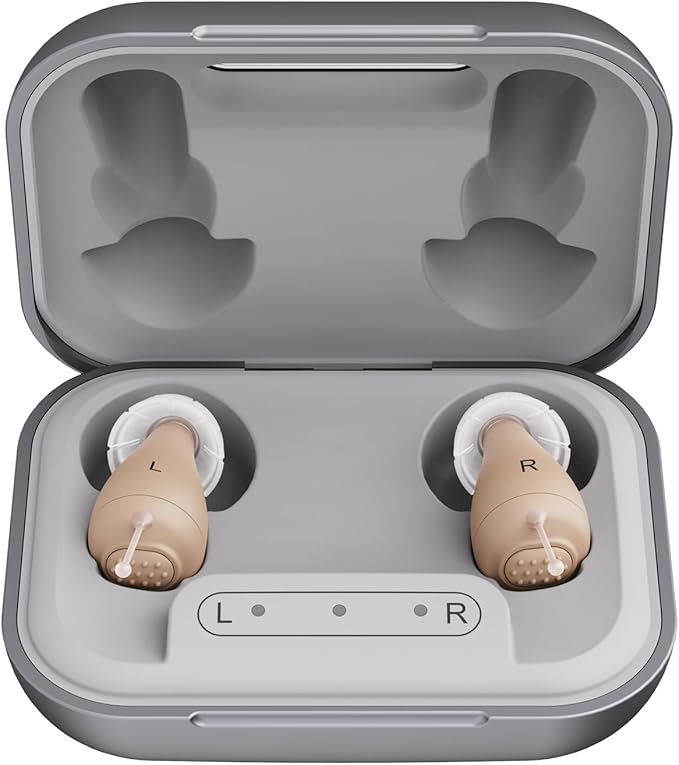 KMB Hearing Aids for Seniors with Noise Cancelling, Rechargeable Hearing Aids with 4-Modes Sound Processing 6 Volume Levels and 80H Charging Case for Women Men Hearing Loss