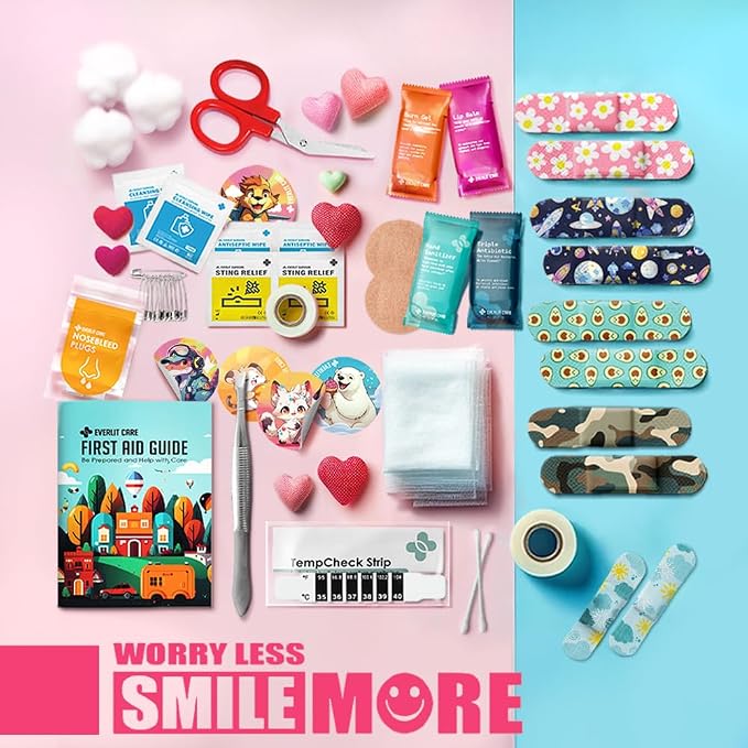 EVERLIT Mini Rescue Pack | 105 Medical Essentials Organized in Portable Storage Bag | Pocket Size Kids First Aid Kit with D Ring | Small Family-Friendly Travel Medical Kits
