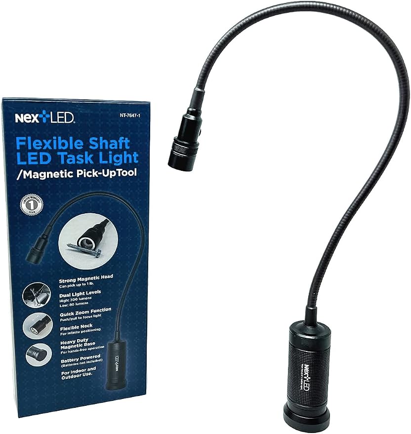 Flexible Shaft Magnetic LED Flashlight and Pickup Tool, Telescoping Neck with Extendable Neck up to 20 Inches, 300 Lumen Cree COB LED Work Light, Strong Magnetic bottom, Pick up to 1Lb