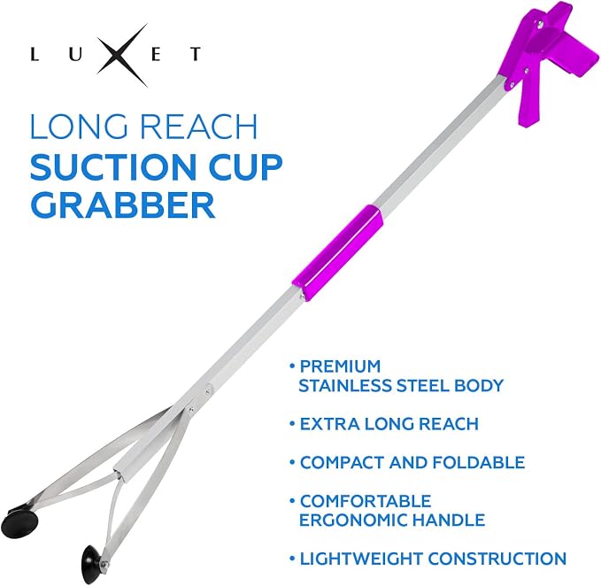 Grabber Tool 32" Suction Cup Grip Heavy Duty Aluminum Claw, Lightweight Foldable Reacher Grabber Pickup Tool, Gripper Grabbers for Elderly Grab it Reaching Tool Trash Picker Grabber, Pink, By Luxet
