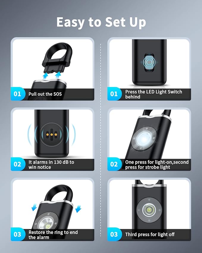 ELECPOW Personal Safety Alarm for Women, Rechargble Keychain Safety Alarm, Personal Protection Weapon for Women,Brightness Strobe Light and Loud Siren for Elders & Womens & Kids Emergency Call