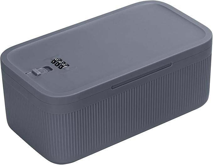 Small Locked Medicine Box, Medication Lock Box With Code, Lockable Storage Box With Combination Lock for Snacks, Pills, Phone, Fridge & Personal Items, Ideal for Home, Office, School，Gray