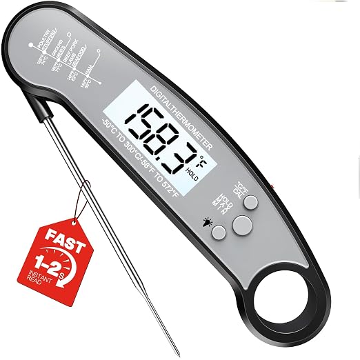 Meat Thermometer Digital, Food Thermometer for Cooking, Black & Grey | Instant Read, for Grilling, BBQ, Air Fryer, Smoker, Candy, Kitchen Gadgets, BBQ Essentials, Gift for Dad, Men, Women