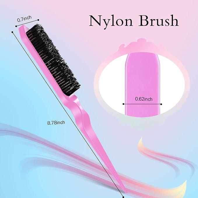 Geiserailie 3 Pcs Slick Back Hair Brush Set Bristle Brush Edge Control Teasing Comb for Women Black Hair(Light Pink)