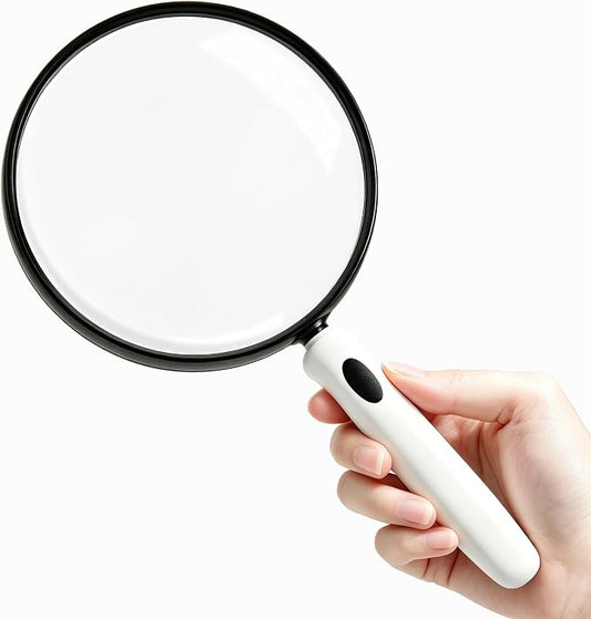 10X Large Magnifying Glass for Reading, Handheld Magnifier with 5.12-Inch Shatterproof Lens, Non-Slip Soft Handle for Seniors, Close Work, Books, Hobbies and Nature Exploration(White)