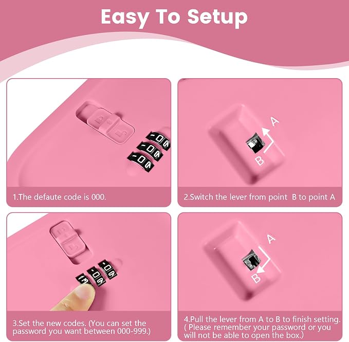 Medicine Lock Box with Code,Taller Size Small Lock Box with Combination Code for Medication Safe,Lock Box for Pills/First Aid Kits/Snack/Ipad Mini,Locked Container for Home/Office 9.4X5.5X5.7inch Pink