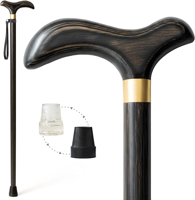 Solid Wood Walking Cane – Handcrafted Wooden Walking Stick with Ergonomic Handle, Durable & Elegant, Gift Set for Men & Women