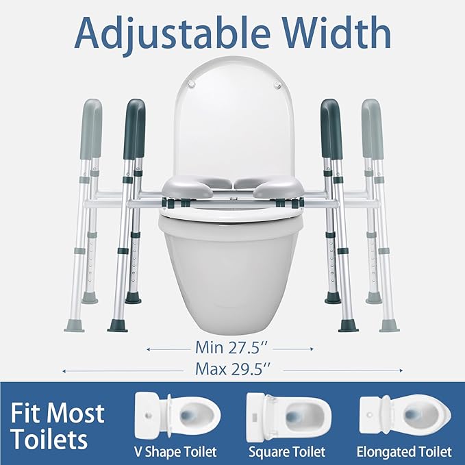 Raised Toilet Seat with Handles, Toilet Seat Riser for Seniors with Adjustable Height & Width, 400lb Cozy Padded Elevated Toilet Seat for Elderly, Handicap and Disabled, Fit Any Toilet