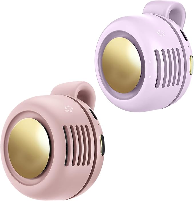 Portable Clip-On Fan, Mini USB Rechargeable 360° Rotatable Fan, Personal Fan 3-Speed Silent Mini Bladeless Fans (2 pack（Pink and Purple）)