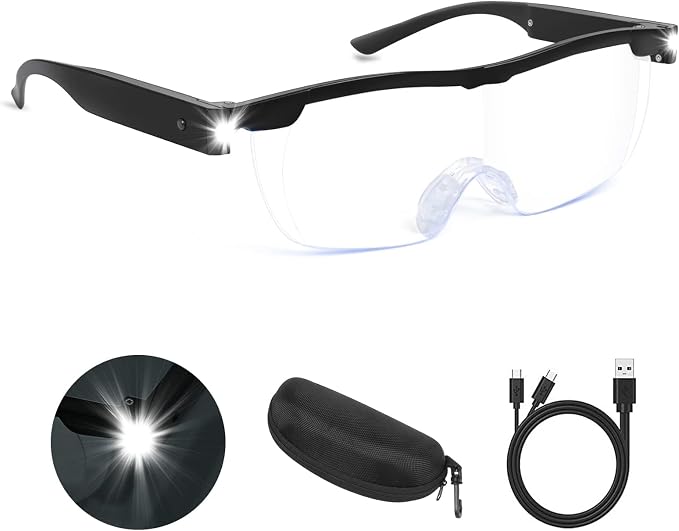 Magnifying Glasses with Light, 200% Magnification, USB Rechargeable | Lighted Magnifying Glass with Anti Blue Light, Hands Free, Head Magnifier Eyeglasses for Close Work, Hobbies, Reading, Craft