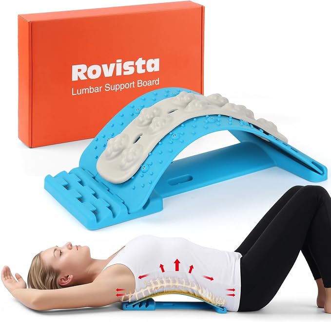 Premium Back Stretcher for Lower Back Pain Relief – 4-Level Adjustable Lumbar Support Board with Soft EVA Massage Strip – Durable & Portable Back Cracker to Release Tension and Reset Your Day (Blue)