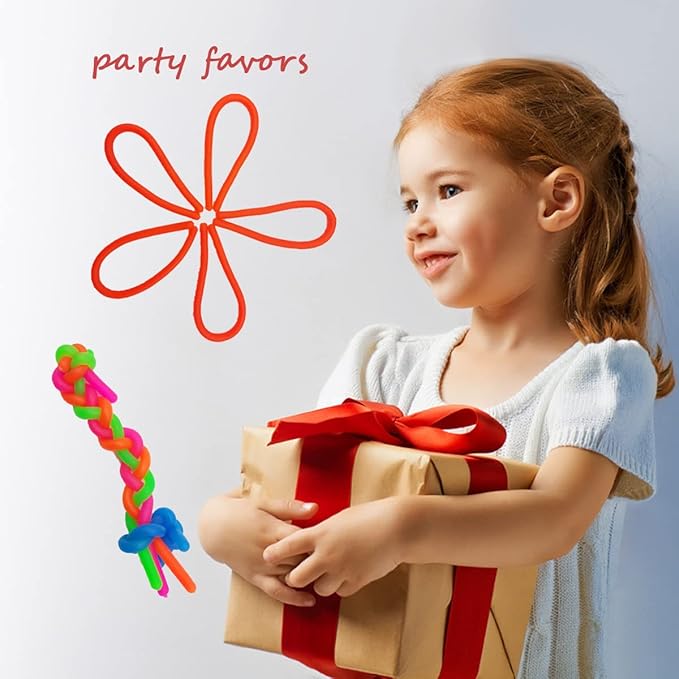 42Pcs Colorful Fidget Noodles Toys Squeeze Release Anxiety for Kids and Adult as Kids Party Bag Fillers Party Favors Birthday Gifts for Kids and Classroom Rewards
