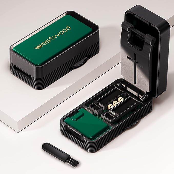 Pill Splitter for Large, Small, and Tiny Pills, 1/2 and 1/4 Portable and Adjustable Tablet Cutter with Hidden Blade,Cut Multiple Tablets with Storage Space (Green)