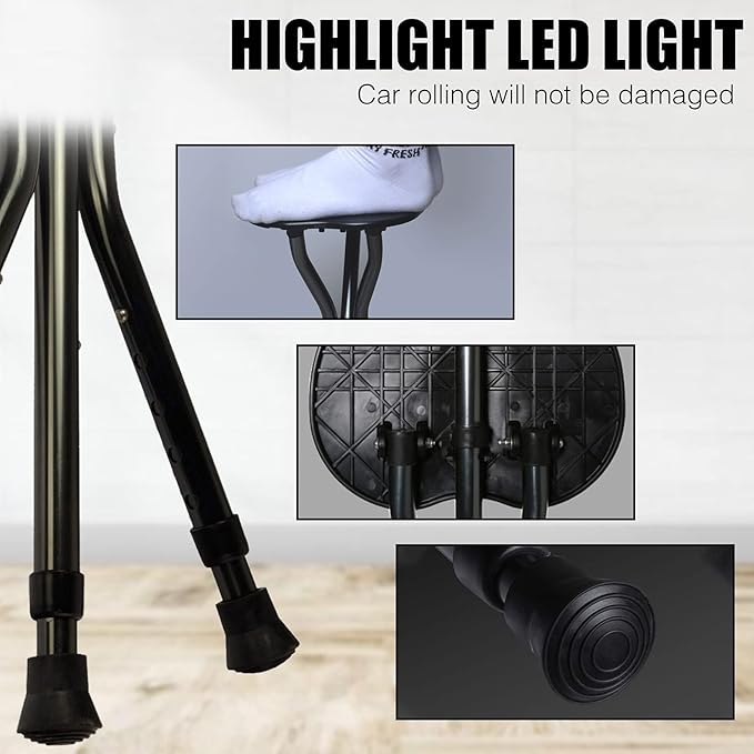 Hold 440 lbs Folding Canes with Seat Walking Stick Height Adjustment Cane Seat Capacity Frosted Handle with Magnetic Therapy Stone Crutches Stool