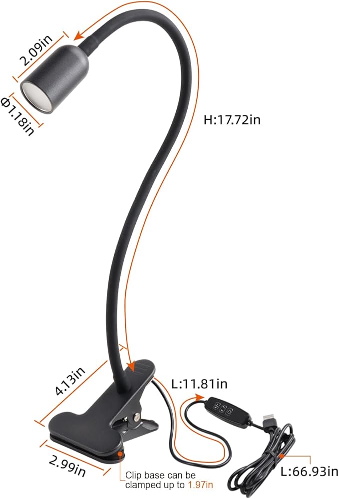LED Reading Light for Bed Headboard – Dimmable Clip-On Book Light with Flexible Gooseneck, Adjustable Color Temperature (3000/4000/6000K), USB-Powered Desk Lamp for Dorms and Home