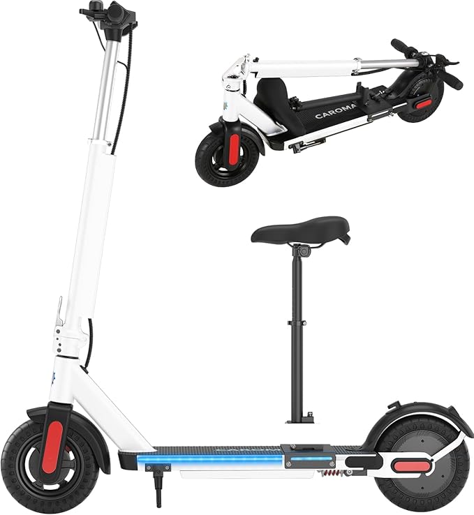 Caroma Electric Scooter with Seat Option,500/350W Motor Up to 25/20 Miles Range & 25/20 MPH Speed,9" Tires,Adjustable Electric Scooter for Adults,Foldable Commuting