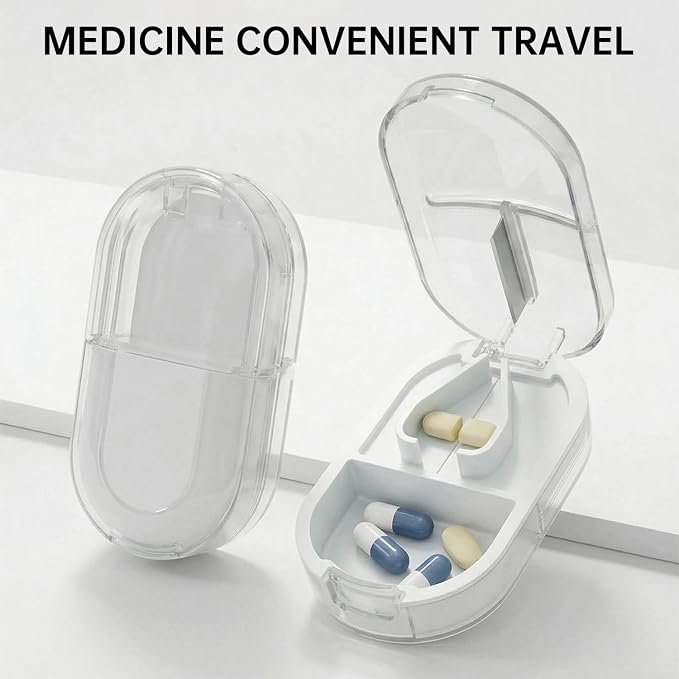 Pill Cutter Splitter for Small or Large Pills, Portable Pill Splitter with Hidden Professional Organizer and Brush, Tablet Cutter Medicine Slicer, Coupe Pilule for Tablets and Vitamins(Clear)