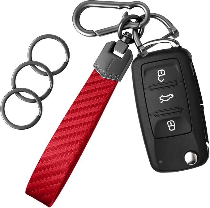 OHKYOOT Leather Car Keychain for Home Car Keys | Carabiner Clip Key Fob Keychain for Women Men,Car Key Holder with 3 Key Ring and Anti-Lost D Ring