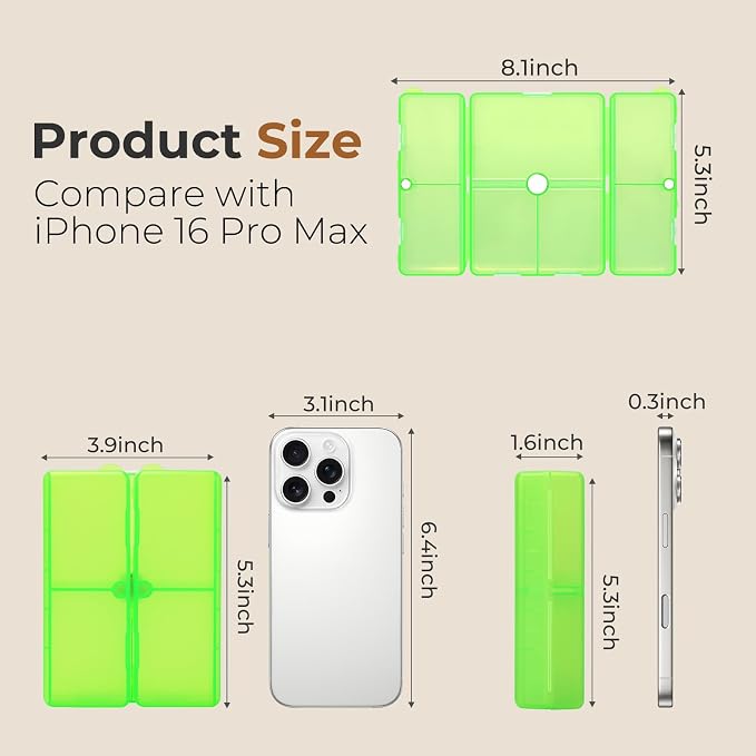 FYY Daily Pill Organizer,7 Compartments Portable Pill Case Travel Pill Organizer,[Folding Design] Large Pill Box for Purse Pocket to Hold Vitamins,Cod Liver Oil,Supplements and Medication-Clear Green