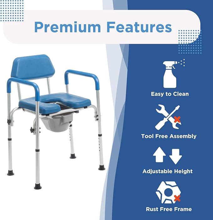 Journey SoftSecure 3-in-1 Commode Chair - 3-in-1 Bathroom Chair with Microban - Bedside Commode Chair for Toilet with Arms & Pail - Elevated Toilet Seat & Shower Chair - Raised Toilet Seat
