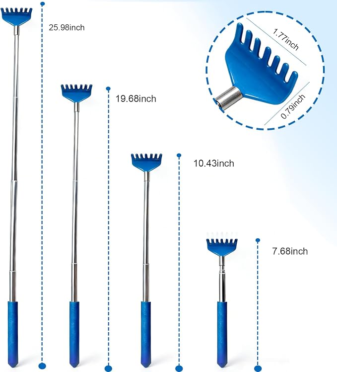 2 Pack Back scratchers Set,Stainless Steel Back Scratcher Extendable | Rubber Handles Stainless Heads,for Back,Neck,Shoulders,Beautiful Present Packaging Gifts for Thanksgiving,Christmas (Blue)