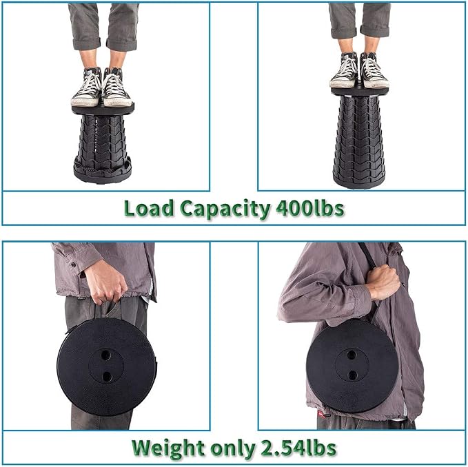 Upgraded Folding Stool Lightweight Yet More Sturdy with Load Capacity 400lbs Portable Collapsible Stool for Camping Fishing Hiking BBQ (Black)