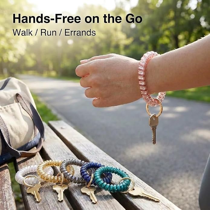 BIHRTC Stretchable Wristband Wristlet Keychain Elastic Coil Spring Spiral Key Chain for Gym Pool Sauna Outdoor Activities