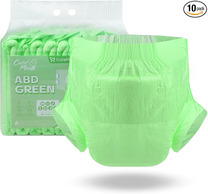 CutiePlusU Disposable Diaper 10 Pieces Protective Underwear Absorbent Briefs Dry Surface- Green (Large 37"-47")