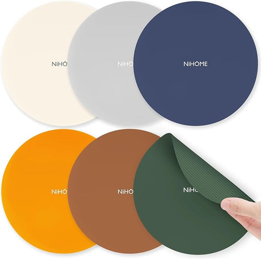 NIHOME Silicone Jar Opener – 6 Inch Large Anti-Slip Grip Pads, Premium 100% Food-Grade Silicone, Stylish Designer Colors, Multi-Purpose Heat-Resistant Mat & Coaster, Set of 6 (Vintage Colors)