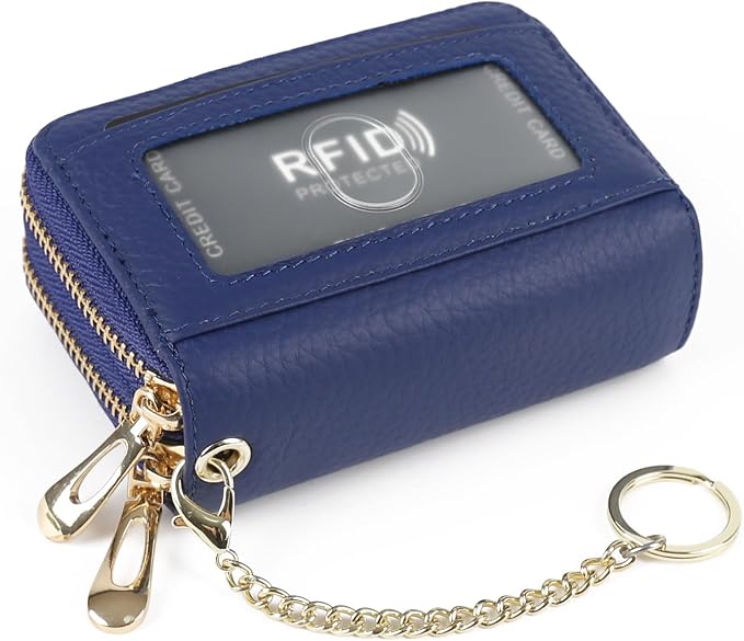 imeetu RFID Credit Card Holder, Small Card Wallet Women, Leather Card Case | Genuine Leather Women's Card & id Cases, Change Coin Purse with Zipper Keychain id Window, 20 Colors & 3 Styles, Daily, Gifts