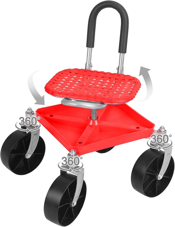Rolling Garden Seat with Wheels, Adjustable Garden Scooter Stool with Backrest,Garden Cart with Tool Storage Tray & Backpack, Gardening Work Seat for Weeding, Planting, Yard Work (Without Backpack 2)