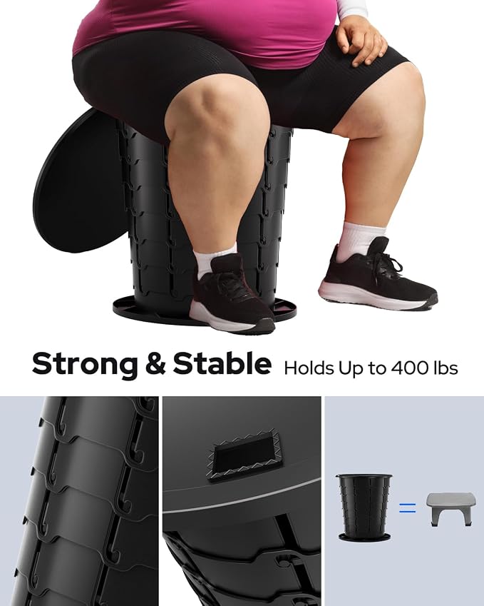 Height Adjustable Portable Folding Toilet for Camping, Adults & Kids, 400 lbs Capacity | Compact Travel Toilet with Lid, Waste Bags & Gel Packs | Outdoor, RV, Hiking, Emergency Potty