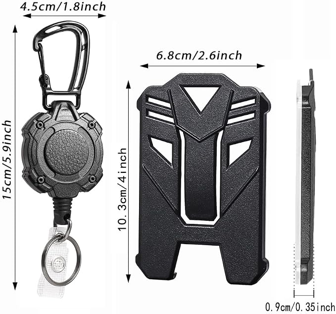Badge Holder Retractable Clip Heavy Duty Carabiner Badge Reel Keychain with Id Cards Holder Cool Tactical ID Holder (2 Holders and 2 Badge Reels Black # 04)